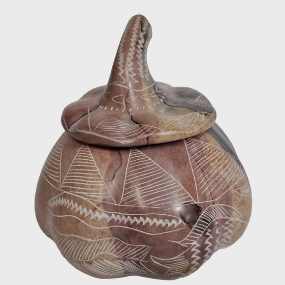 Rare Natural Soapstone Pumpkin Trinket Fall Harvest Thanksgiving Decor, Signed - Picture 3 of 8